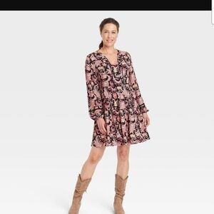 Knox Rose boho midi v-neck long sleeve dress